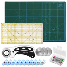 Load image into Gallery viewer, 45mm Rotary Cutter Tool Kit A3 Cutting Mat Patchwork Ruler 10 Clips Spare Blades
