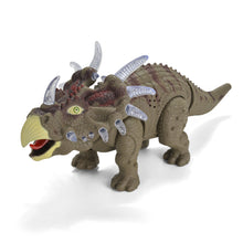 Load image into Gallery viewer, Battery Powered Walking Dinosaur Triceratops Toy Figure with Many Lights &amp; Sounds, Real Movement
