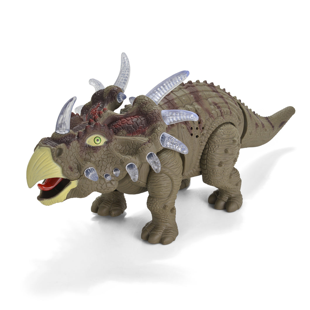 Battery Powered Walking Dinosaur Triceratops Toy Figure with Many Lights & Sounds, Real Movement