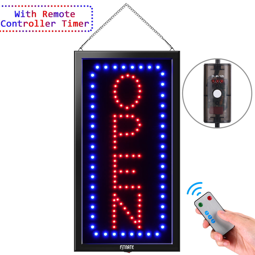 LED Open Sign, 19x10inches(Update Version) Business Open Sign Advertisement Board Electric Display Sign,With Remote Control&Timing Function,2 Lighting Modes Flashing & Steady