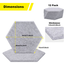 Load image into Gallery viewer, 12 Packs Acoustic Absorption Panels, AGPTEK 11.8 x 10.2 x 0.35 Inches Hexagon Absorption Panel, Acoustic Soundproofing Insulation Panel Tiles, Great for Wall Decoration and Acoustic Treatment (silver gray)
