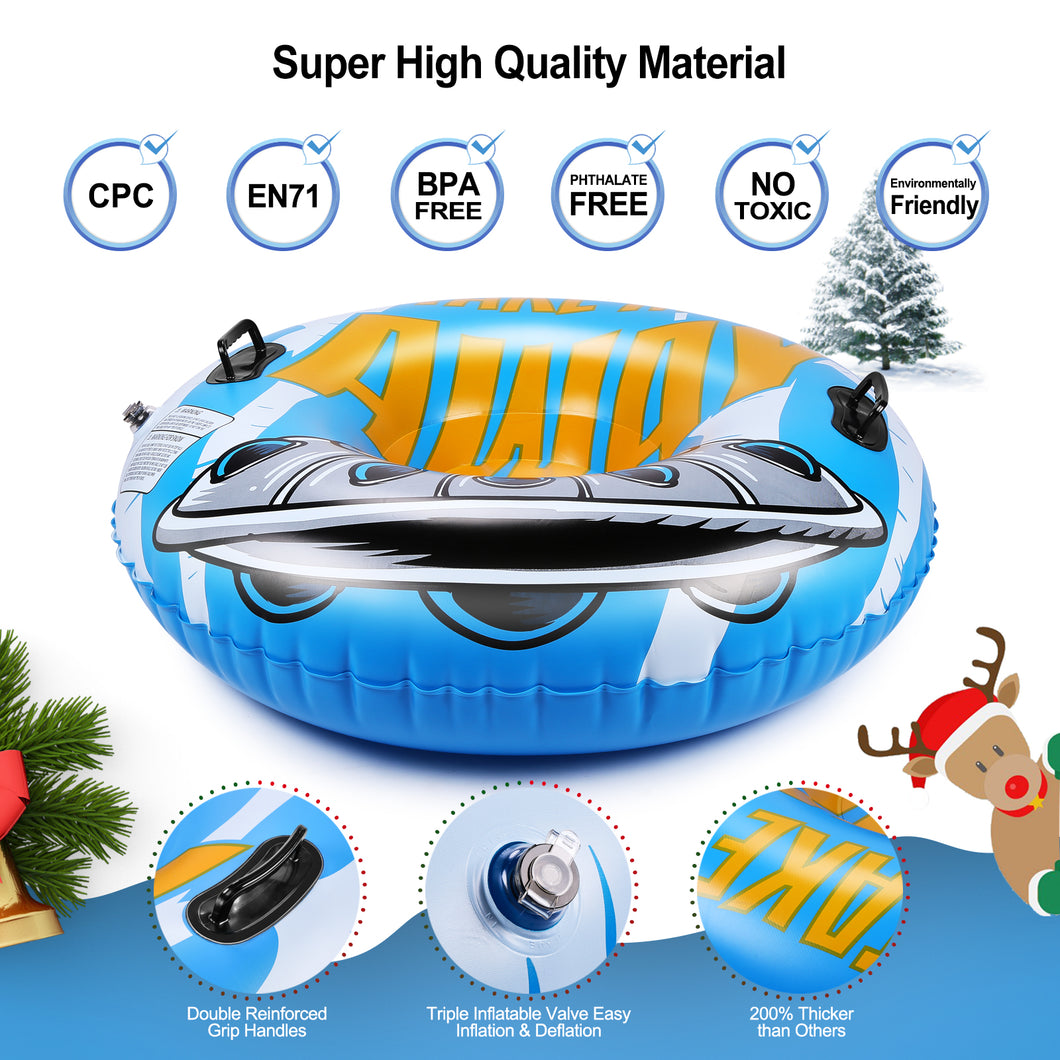 Snow Tube, CAMULAND 47-Inch Winter Snow Tube Flying Saucer Type for Sledding Heavy Duty, Inflatable Sled for Kids and Adults, Great for Winter Outdoor Sports