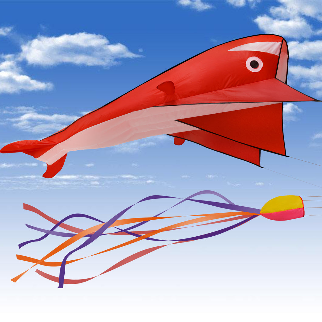 IMAGE 3D Kite Red Dolphin with Huge Frameless Soft Parafoil for Kids