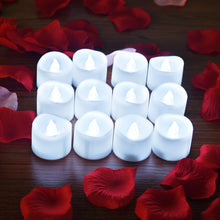 Load image into Gallery viewer, LED Tealight Candles Battery Operated Flameless smokeless 12 PCS/set with Decorative Fake Rose Petals for Tealight votive Holders &amp; Lantern cool white color
