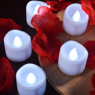 LED Tealight Candles Battery Operated Flameless smokeless 12 PCS/set with Decorative Fake Rose Petals for Tealight votive Holders & Lantern cool white color