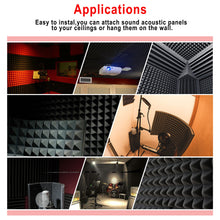 Load image into Gallery viewer, 2&quot;x12&quot;x12&quot; Sound Proof Padding, AGPTEK 12 Packs Acoustic Foam Panels, Sound Absorbing Foam for Recording Studio, TV Room, Kid’s Room, Office and Podcast Recording, Black and Red
