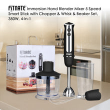 Load image into Gallery viewer, Fitnate® 4-in-1Immersion Hand Blender Stick Mixer 5 Speed Smart Blender Set with Chopper &amp; Whisk &amp; Beaker Set, Super Strong Motor, 350W
