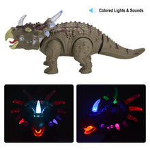 Load image into Gallery viewer, Battery Powered Walking Dinosaur Triceratops Toy Figure with Many Lights &amp; Sounds, Real Movement
