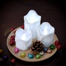 Load image into Gallery viewer, LED Candles Battery Operated Flameless smokeless 3 PCS/set Wax Dripped Exterior design Premium Votive Candles for Wedding/Party Decorations cool white
