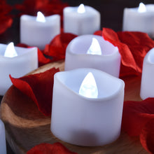 Load image into Gallery viewer, LED Tealight Candles Battery Operated Flameless smokeless 12 PCS/set with Decorative Fake Rose Petals for Tealight votive Holders &amp; Lantern cool white color
