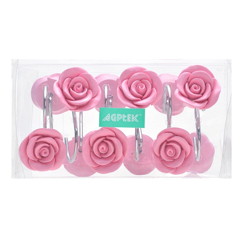 AGPtek® 12 PCS Fashion Decorative Home Rose Shower Curtain Hooks For Interior decoration, Soldering Iron, Pink