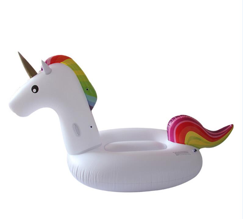 Large Jumbo Inflatable Giant Unicorn - Floatie Ride On Rideable Blow Up Summer Fun Pool Toy Lounger Floatie Raft for Kids & Adults - White,   Inches
