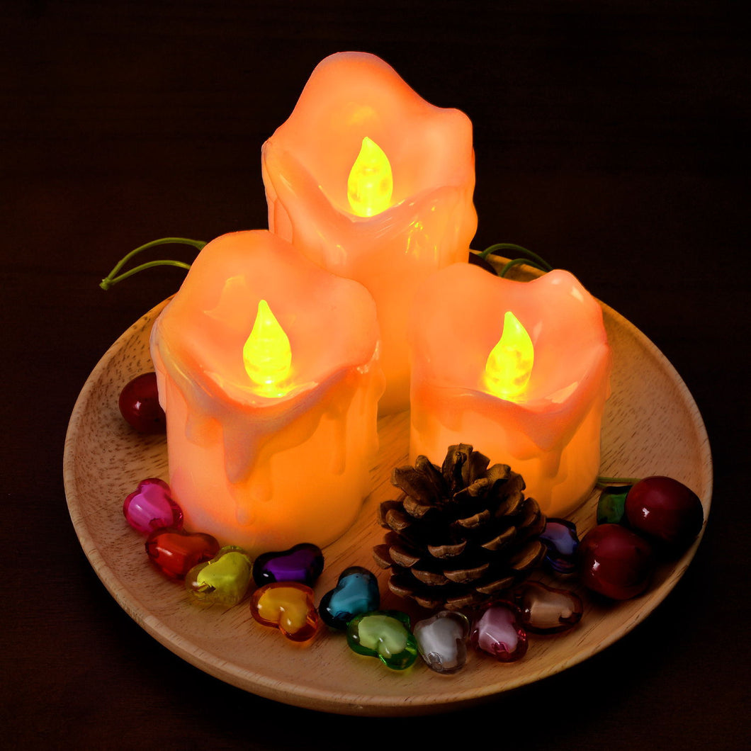 AGPTEK LED Flameless Candles Battery Operated 3 PCS/set Premium Wax Dripped Candles for Wedding/Party Decorations - Amber Yellow