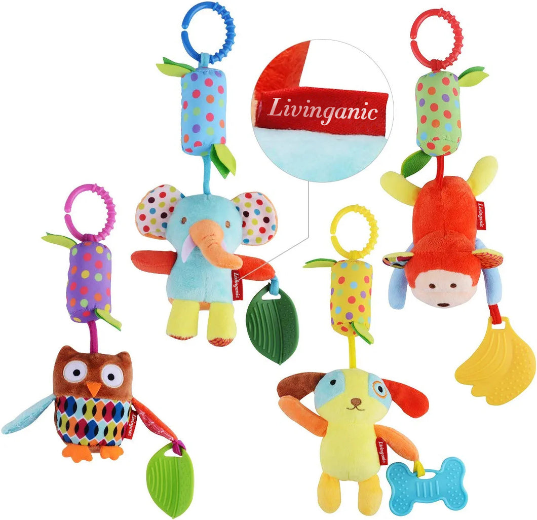 Livinganic  Toys for 0 3 6 9 to 12 Months, Soft Hanging Crinkle Squeaky Sensory Learning Toy Infant Newborn Stroller Car Seat Crib Travel Activity Plush Animal Wind Chime with Teether for Boys Girls