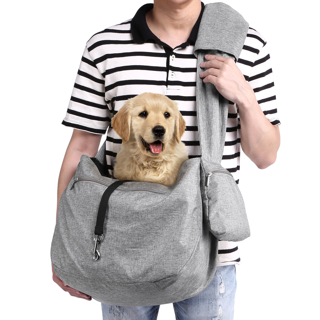 Ex-larger Pet Sling Carrier Hands-Free Dog Cat Bag Adjustable Strap Hiking Travel