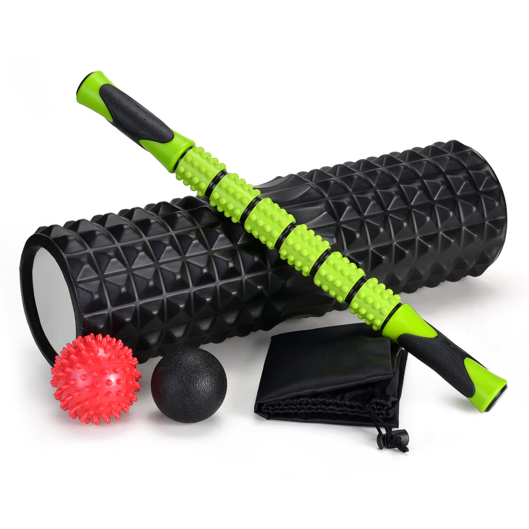 5-In-1 Large size Foam Roller Kit with Muscle Roller Stick and Massage Balls, High Density 18