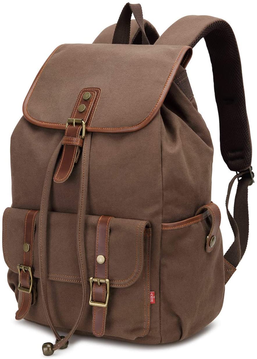 Canvas Backpack, FITNANTE 14-Inch Laptop Backpack Travel Rucksack, Adjustable Strap Vintage Canvas Backpack (Brown)