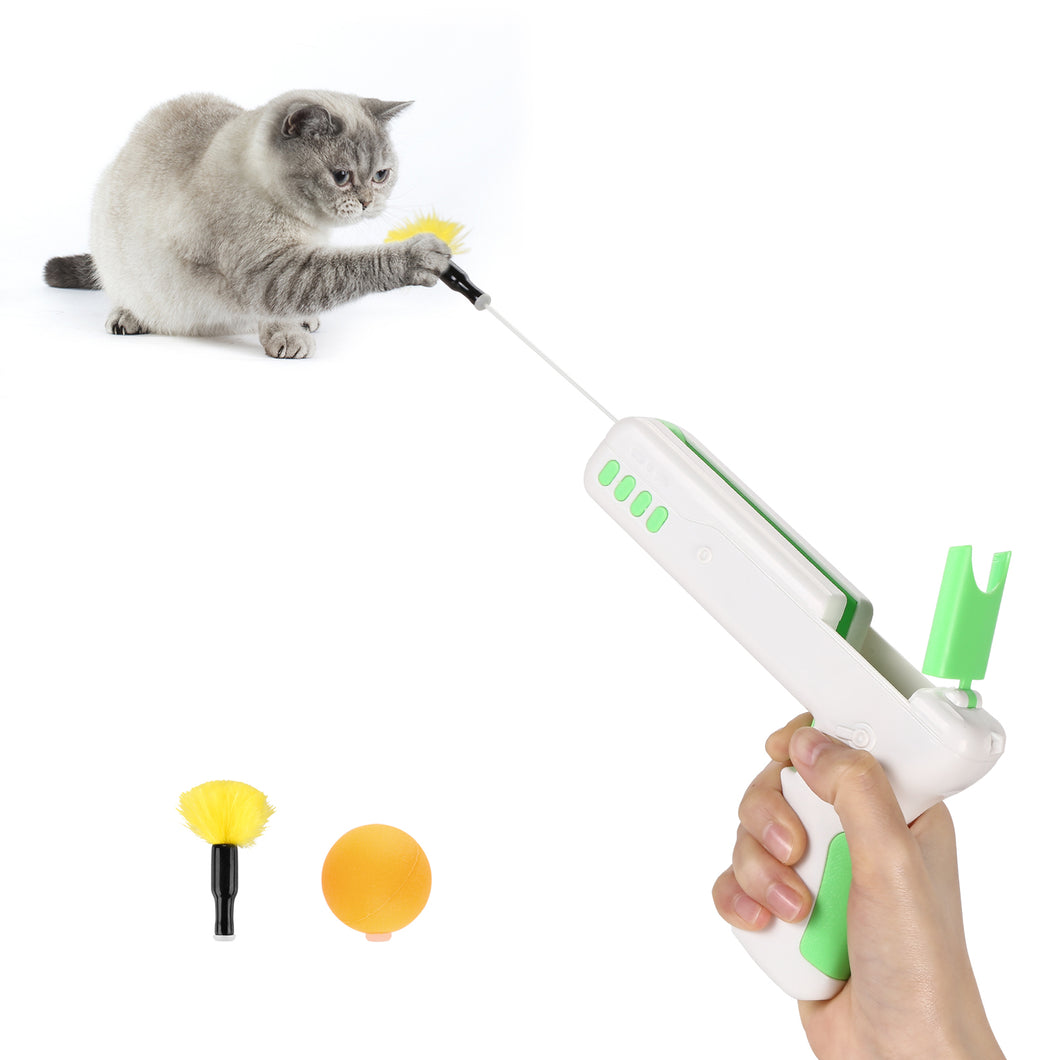 Green Interactive Cat Toy Gun Cat Stick Toy with Ball & Feather