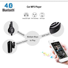 Load image into Gallery viewer, IMAGE Bluetooth Headset with Car FM Transmitter [Protect Your Privacy] Bluetooth 4.0 Multipoint Handsfree Car Kit, Support 3.5mm Aux in, with Dual USB Charger(5V/2.1A) for iPhone Samsung
