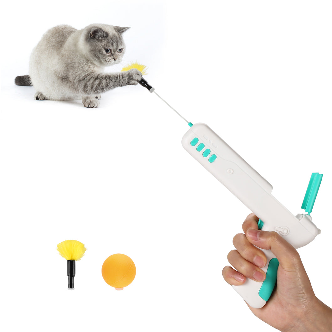 Blue Interactive Cat Toy Gun Cat Stick Toy with Ball & Feather