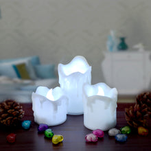 Load image into Gallery viewer, LED Candles Battery Operated Flameless smokeless Flickering  3 PCS/set Wax Dripped Exterior design Premium Votive Candles for Wedding/Party Decorations cool white
