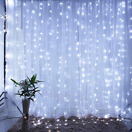 IMAGE 448 LED 6.6*19.6 feet LED Curtain Lights with 8 Light Modes and Memory Function, Waterproof Window Curtain Lights White