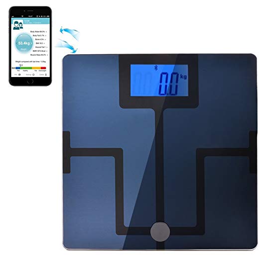 AGPtEK® Bluetooth Body Fat Digital Weight Scale for iPhone, iPad, iPod and Android Smart Phones and Tablets (Body Composition Analyzer, Smart Body Analyzer)