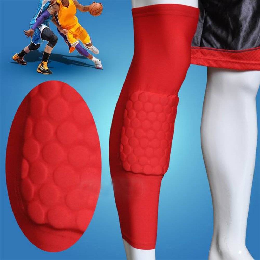 AGPtEK Strengthen Kneepad Honeycomb Pad Crashproof Antislip Basketball Leg Knee Long Sleeve Protective Pad(RED,SIZE:L)