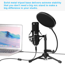 Load image into Gallery viewer, USB Microphone Kit Condenser Studio Podcast+ Scissor Arm Stand+Shock Mount+ Pop Filter+Metal Tripod
