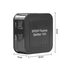 Load image into Gallery viewer, SPDIF/TOSLINK Optical Digital Audio Splitter 1x3 Fiber Audio Splitter 1 In 3 Out Powered Amplifier Supports 5.1CH/LPCM2.0/DTS/Dolby-AC3
