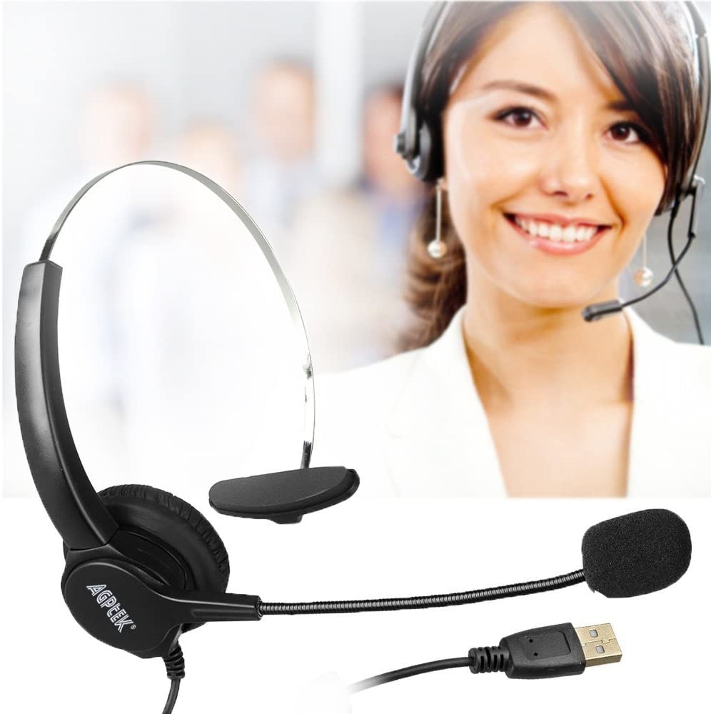 AGPtEK Call Center Hands-Free Noise Cancelling Corded Monaural Headset with Mic Mircrophone