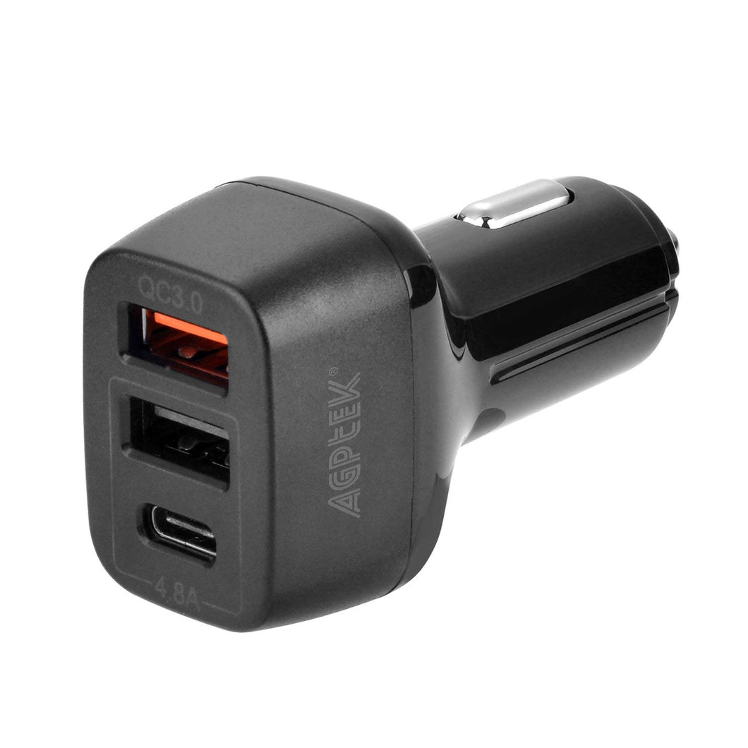 AGPtEK Quick Charge 3.0 & USB Type-C 3-Port USB Car Charger, Power Drive+ 3 for Galaxy S7/S6/Edge/Plus, Note 5/4 and Power IQ for iPhone 7/6s/Plus, iPad Pro/Air 2/mini, LG, Nexus, HTC and More