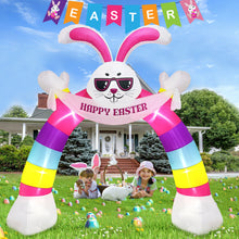 Load image into Gallery viewer, Easter Inflatable Outdoor, CAMULAND 10FT Bunny Inflatable Arch Decoration with Banner and LED Lights, Easter Inflatables Archway Décor, Great for Home, Yard, Lawn
