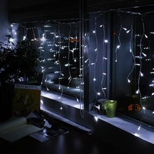 Load image into Gallery viewer, Solar powered curtains Light 5M/16.4FTx0.6M/2FT 150 LED, 8 modes 2400mah high capacity battery starry fairy lights for indoor/outdoor decorations fair Lighting for outdoor Garden, Patio, Party, Waterproof white color
