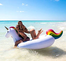 Load image into Gallery viewer, Large Jumbo Inflatable Giant Unicorn - Floatie Ride On Rideable Blow Up Summer Fun Pool Toy Lounger Floatie Raft for Kids &amp; Adults - White,   Inches

