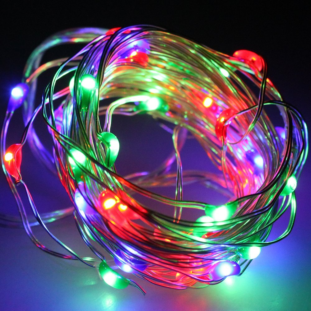 AGPtek Durable 50 individual LED String Lights Waterproof Ultra Thin Copper Wire Starry Light 5M/16.5FT For Wedding Christmas Party Holiday Halloween, Decoration, Powered by: 3AA battery(not included)- Multi-color RGB Color