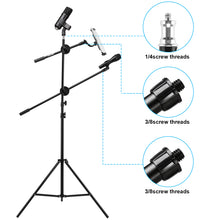 Load image into Gallery viewer, Mic Stand, IMAGE Microphone Stand with Mic Clip Holder, Collapsible and Adjustable Height Heavy Metal Base for PC, Tablet or Cellphone
