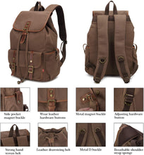 Load image into Gallery viewer, Canvas Backpack, FITNANTE 14-Inch Laptop Backpack Travel Rucksack, Adjustable Strap Vintage Canvas Backpack (Brown)
