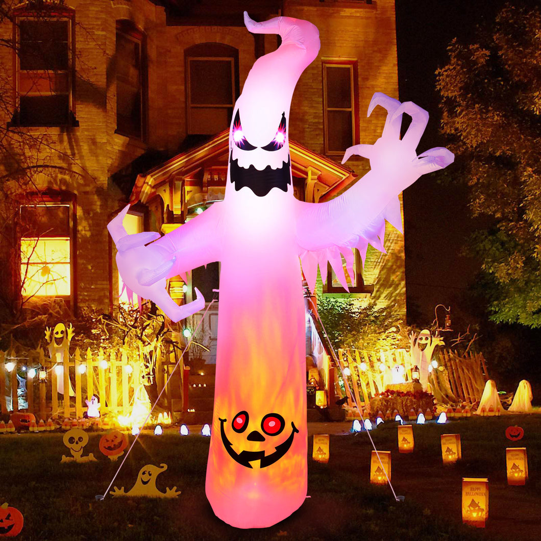 8FT Halloween White Ghost Inflatable Outdoor Decoration with Color Changing LED
