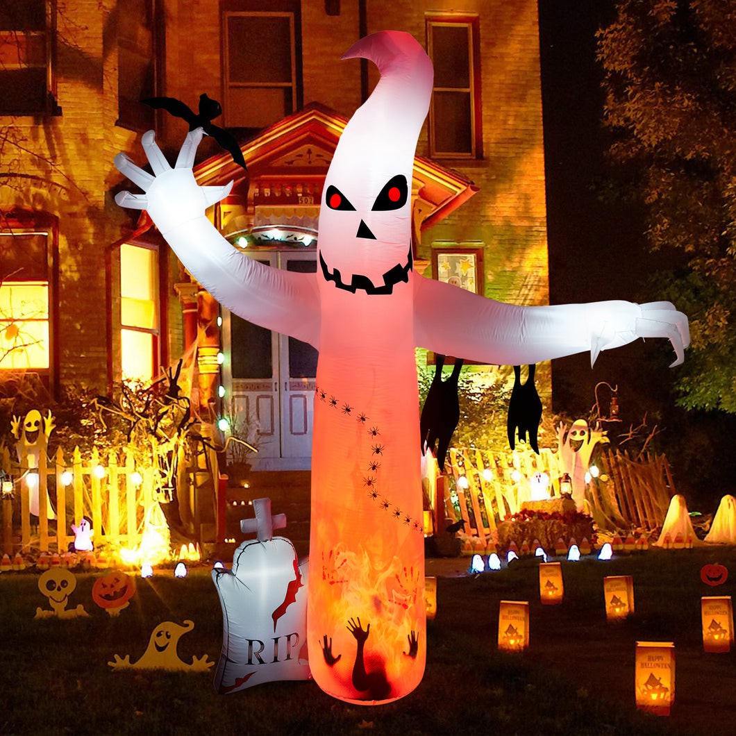 8FT Inflatable Halloween Decorations, CAMULAND Halloween Ghost inflatable Built-in LED Lights with Ground Stakes, Ropes and Sandbags, LED Lights Blow Up outdoor Decor for Yard, Gardens and Lawns