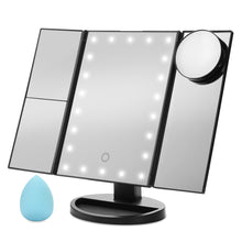 Load image into Gallery viewer, Standing Make Up Mirror Vanity USB 21 LED Light 10X 3X 2X 1X Magnification Black
