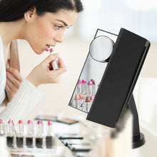 Load image into Gallery viewer, Standing Make Up Mirror Vanity USB 21 LED Light 10X 3X 2X 1X Magnification Black
