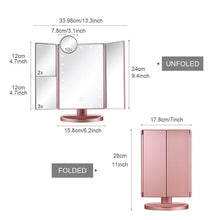 Load image into Gallery viewer, Tri-fold Vanity Makeup LED Mirror USB Touch Screen 10X Magnifing Mirror Tabletop
