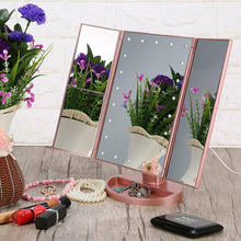 Load image into Gallery viewer, Tri-fold Vanity Makeup LED Mirror USB Touch Screen 10X Magnifing Mirror Tabletop
