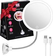 Vanity Mirror 10-TIMES Magnifying LED Lighted Make-up Swivel Suction Cup Compact Folding