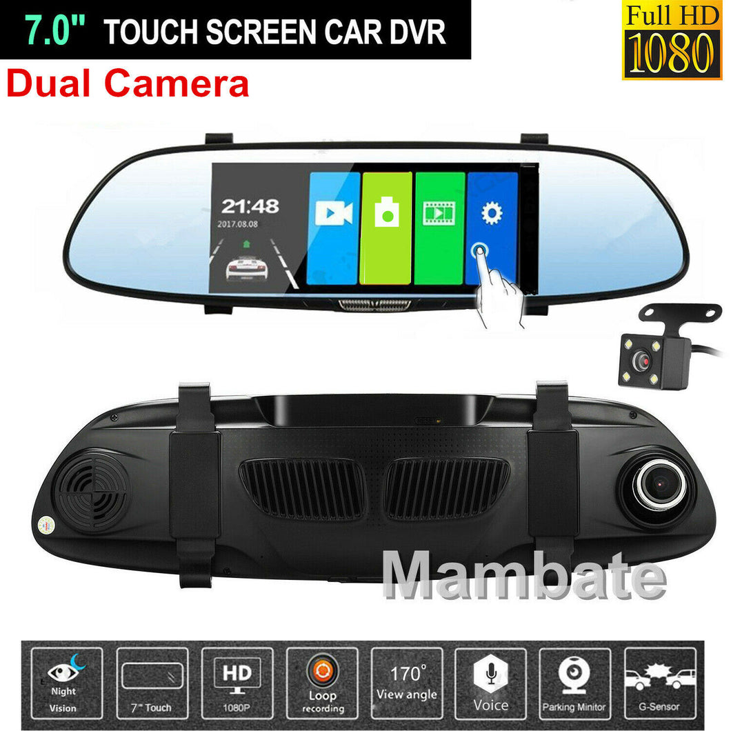 7'' HD 1080P Car DVR Dual Lens Camera Vehicle Rearview Mirror Dash Cam Recorder