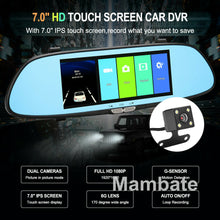 Load image into Gallery viewer, 7&#39;&#39; HD 1080P Car DVR Dual Lens Camera Vehicle Rearview Mirror Dash Cam Recorder
