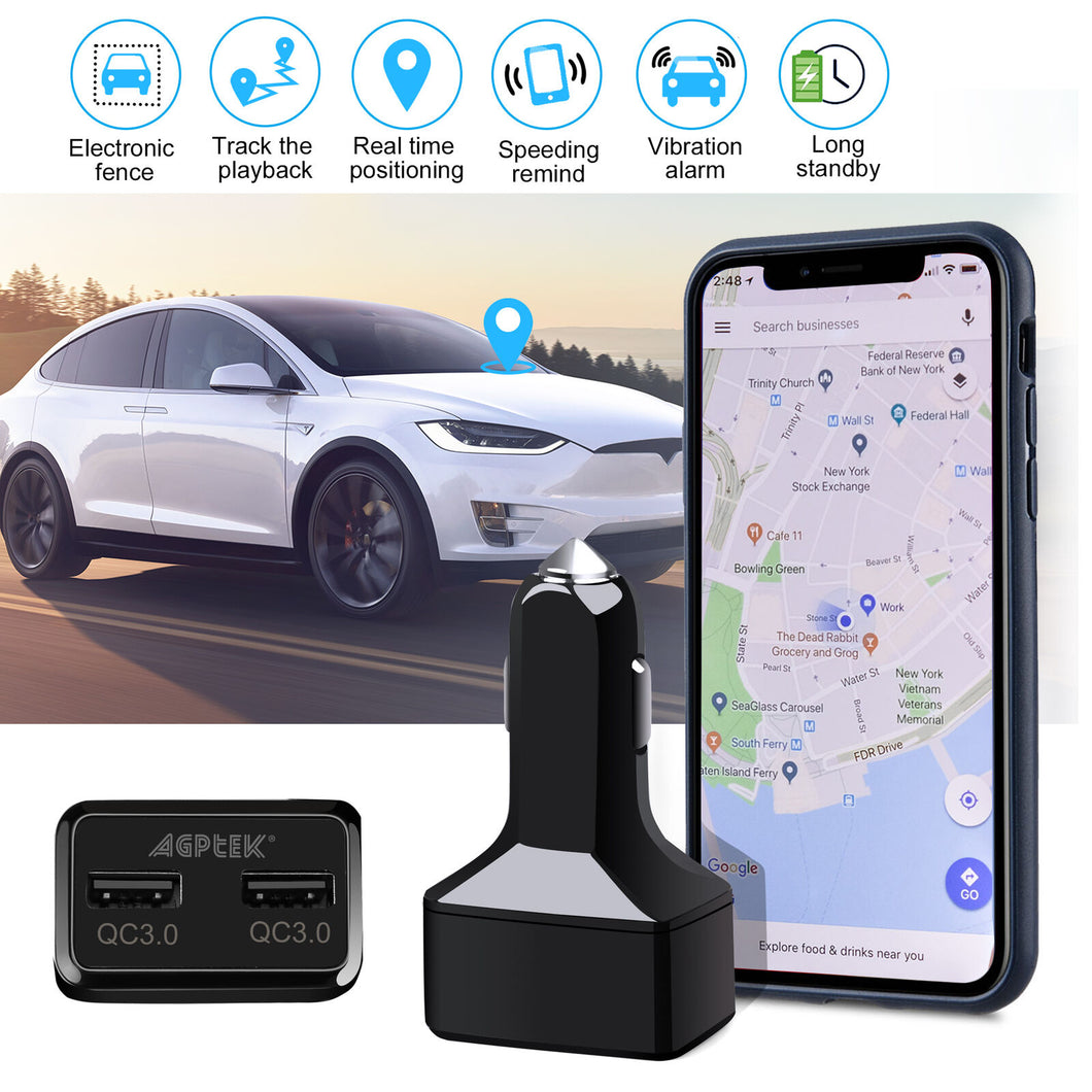Dual USB Car Charge GPS Tracker GSM SIM Realtime GPRS Vehicle Tracking Security