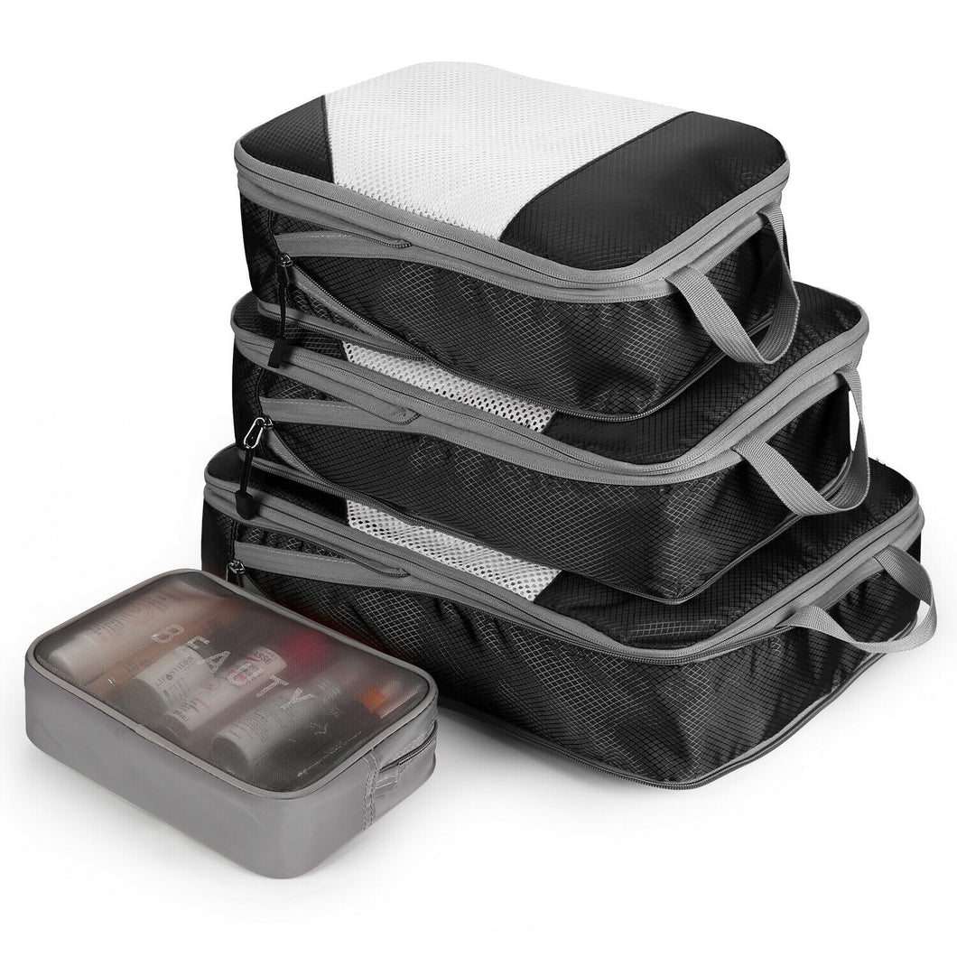 4PCS Black Travel Suitcase Storage Bag Set Luggage Organizer Bags Clothes Packing Cube