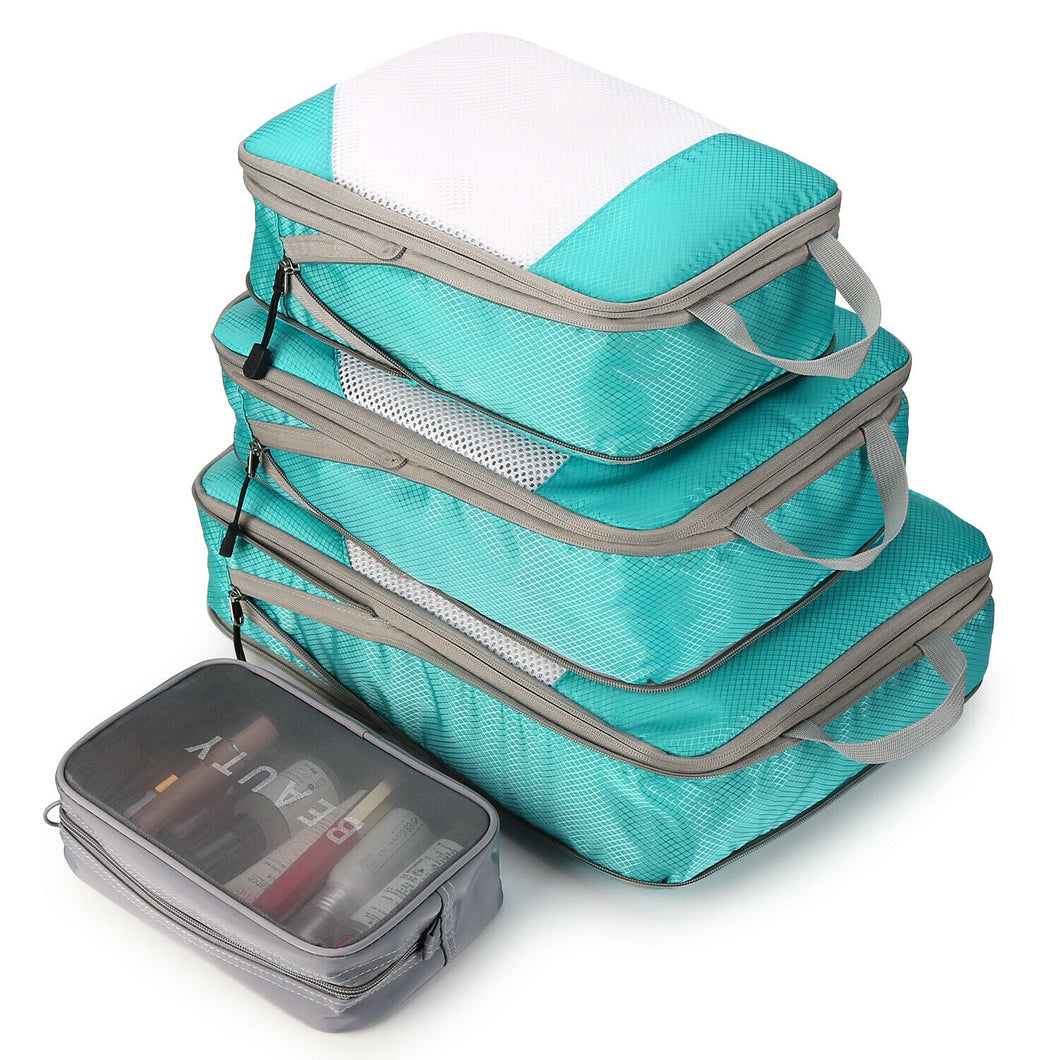 4PCS Blue Travel Suitcase Storage Bag Set Luggage Organizer Bags Clothes Packing Cube